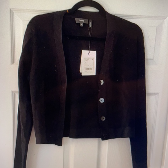 Theory Black rib crop cardi M - Picture 2 of 10